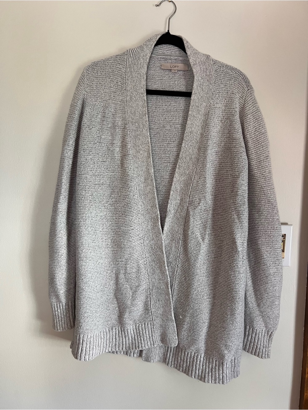 LOFT Women's Light Gray Open-Front Cardigan Sweater
